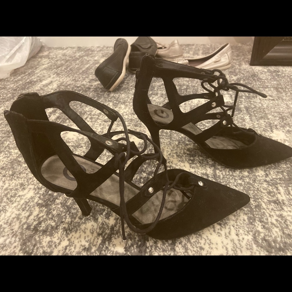 G by guess black suede heels size 10